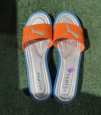 FENTY PUMA Unisex Slide Sandals US 10.5 Orange/Blue/Silver Rubber Slip On Logo
