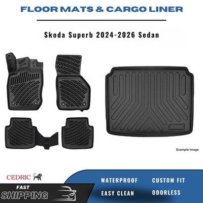 Car Floor Mats & Trunk Cargo Liner for Skoda Superb 2024-2026 3D TPE FULL Set