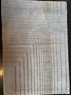 Cashmere & Silk Hand-Knotted Door-Mat 20 x29  Copper & Beige Stripe Pattern