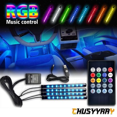 LED RGB Car Interior Ambient Strip Lights Fiber Optic Atmosphere Neon Lighting