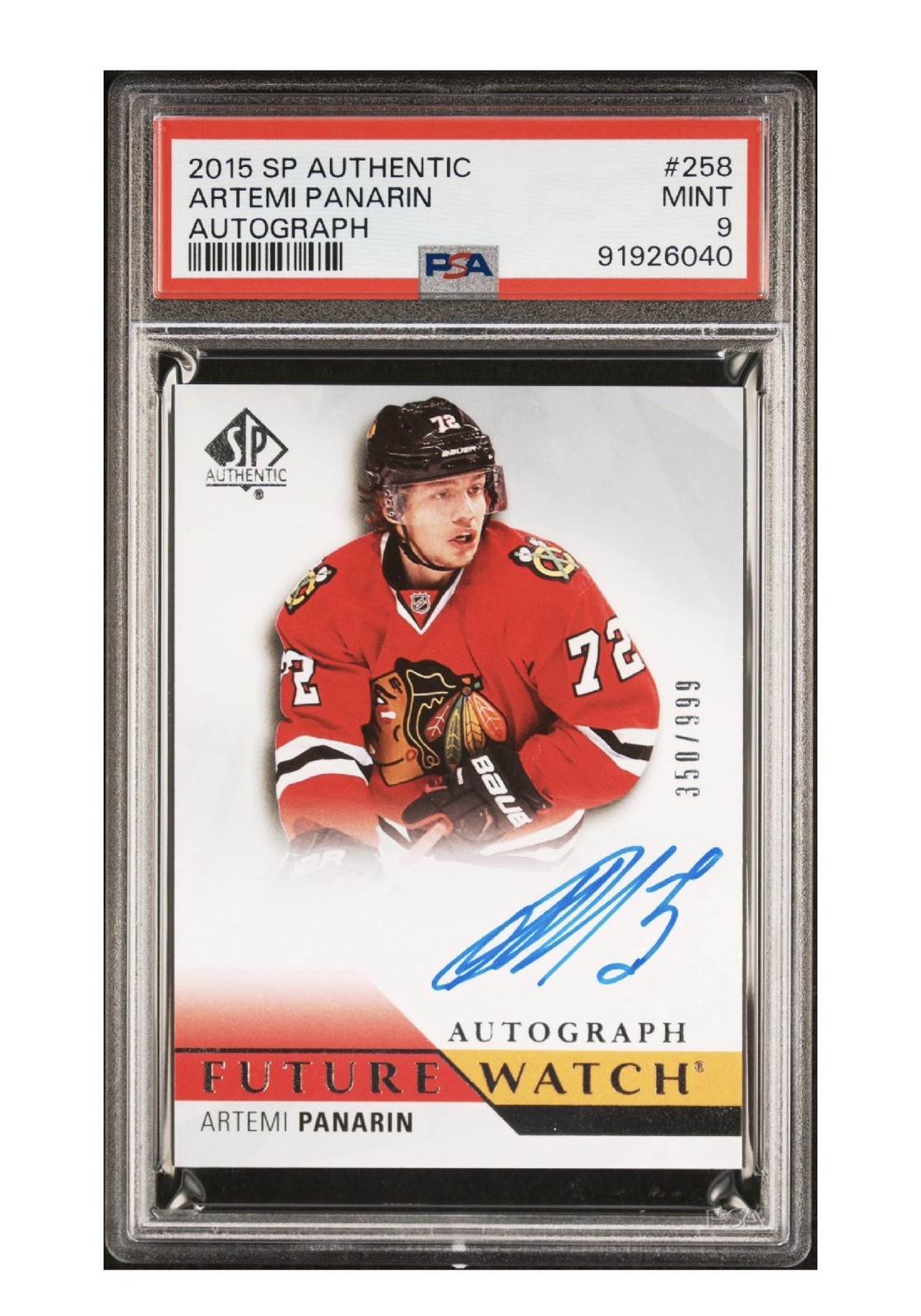 2015-16 SP Authentic Future Watch Autographs Artemi Panarin #258 350 /999 Psa 9