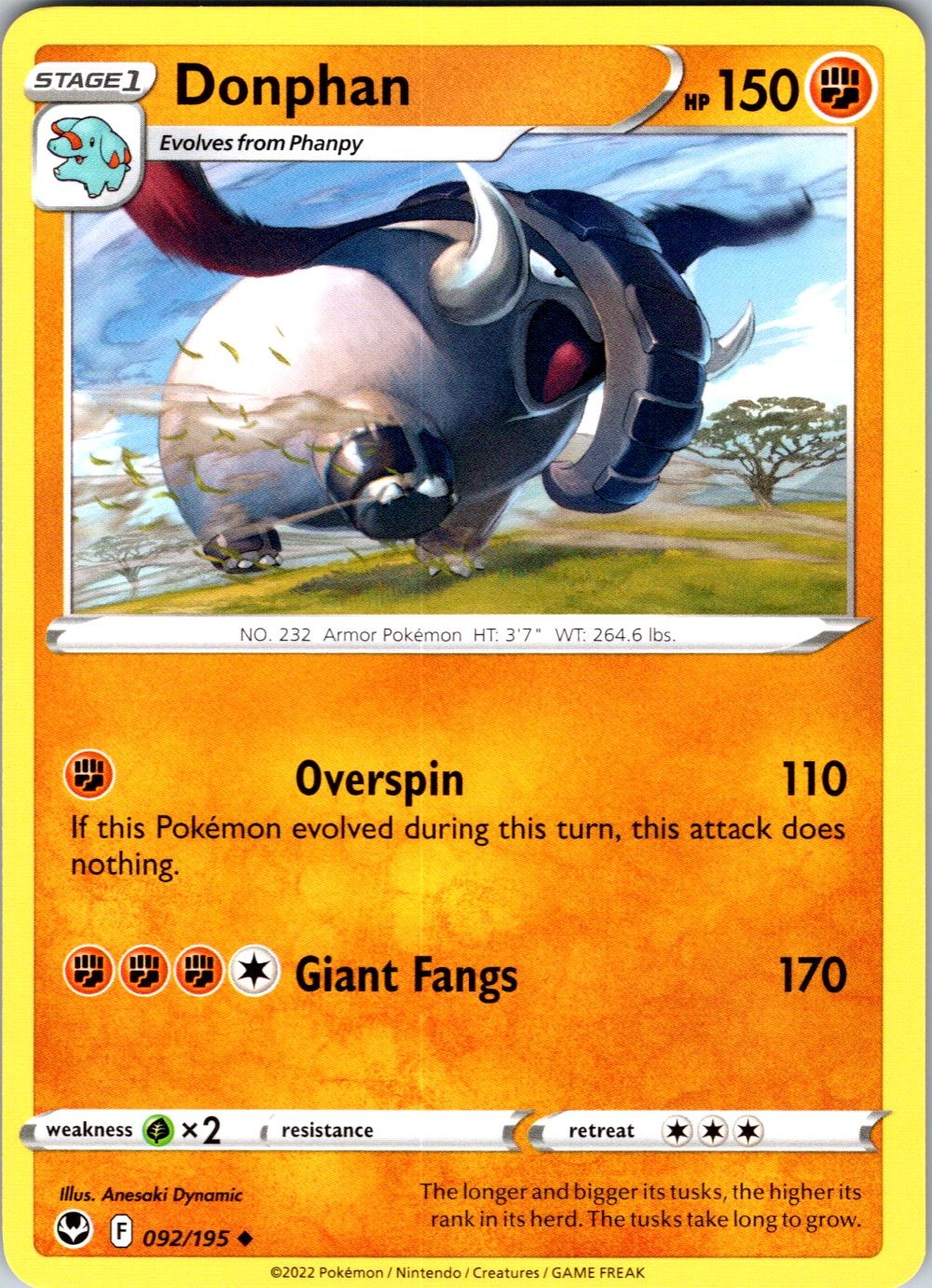 DONPHAN 092/195 UNCOMMON SILVER TEMPEST POKEMON NEAR MINT