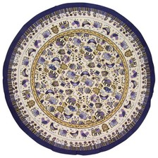 Whimsical Country Cotton Round Tablecloth 72" Blue