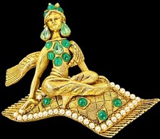 HATTIE CARNEGIE Genie on Flying Carpet Figural Vintage Pin Brooch BOOK PIECE!