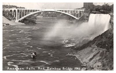 postcard American Falls and Rainbow Bridge 1946 RPPC B2392
