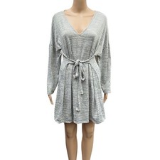 ASOS V-Neck belted long sleeve mini dress tunic sweater in gray marl jersey knit