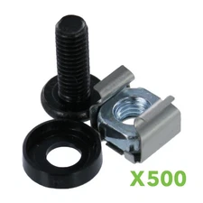 M6 Cage Nuts & Screws for Server Shelves Cabinets - 500 Pk Rack Mount