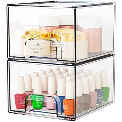 2er Pack Klar Klein Stapelbar Aufbewahrung Schubladen Acryl Make-up Organizer