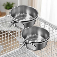 Stainless Steel Bird Food Bowl with Clamp Holder for Cage Feeding - 2PCS