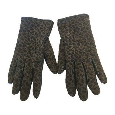 Banana Republic Genuine Black Leather Gloves with Leopard Print Ladies S/M