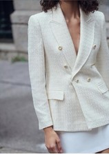ZARA Ecru Textured Double Breasted Blazer Jacket Size S REF:9104/960