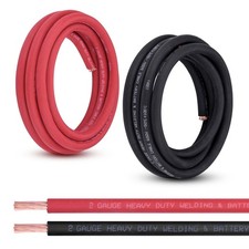 2 Gauge Battery Cable, 10FT Red  10FT Black 2 AWG Pure Copper Wire Welding C...