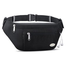 Fanny Pack for Women Men,Crossbody Belt Bag with 4-Zipper Black