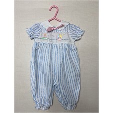 Vintage Blue White Striped Collared Bubble Romper Size 3-6 months girl