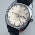 VTG Timex Electric Watch Men Beefy Silver Leather Day Date Analog New Battery