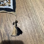 Square Scarf 36” Floral Baroque Print Black Gold Cream Tassel Corners Vintage — photo 4