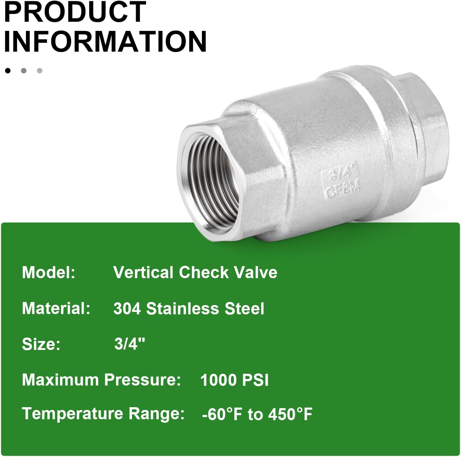 2PCS 304 Stainless Steel 3/4 Inch Female Vertical Check Valve for Backflow Prevention