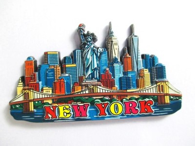 New York Metall Magnet Souvenir Amerika Skyline Wolkenkratzer Bridge bunt