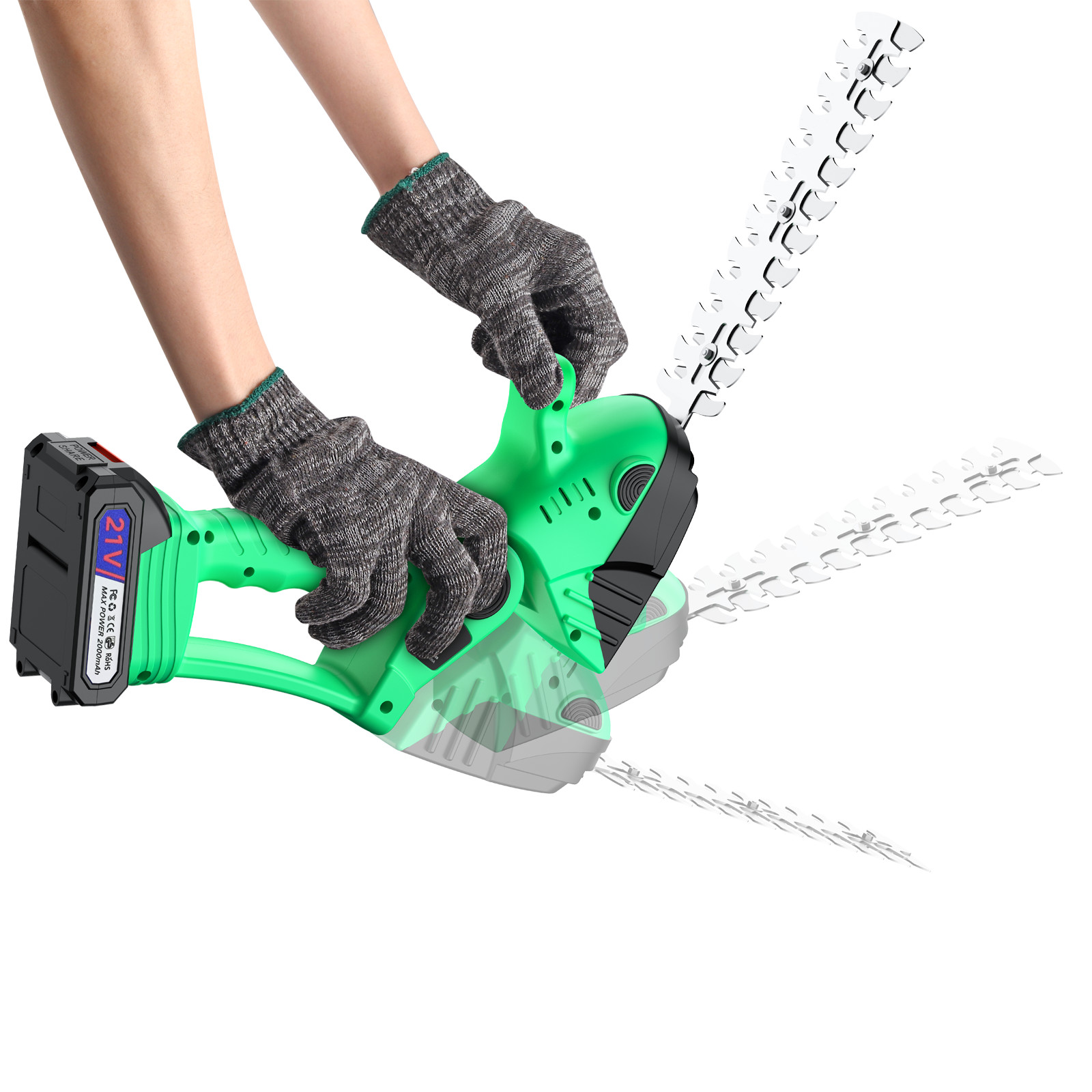 21V Cordless Grass Shears 2-in-1 Hedge Trimmer Handheld with 2000mAh Battery