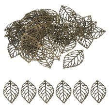44mm Leaf Pendants, 50 Pack Metal Tree Leaf Beads Leaves Charm Style 1, Bronze