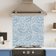 Premium Various Sizes Blue Floral 6mm Glass Toughened Kitchen Splashback