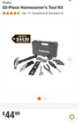 #ad Husky 52Piece Homeowner#x27;s Tool Kit 91632 $35.00