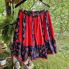 Vtg 70s Rockabilly Western Prairie Skirt Red Lace Bandana Cowboy Boot OOAK 24"