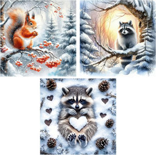 3PCS 5D Diamond Art Kits for Adults Beginners,Squirrel and Raccoon Cute Animals