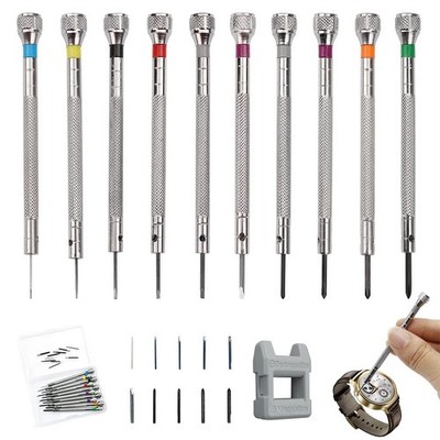 10 Piece Watchmaker Screwdriver Set with Demagnetizer, 0.6 mm - 2.0 mm