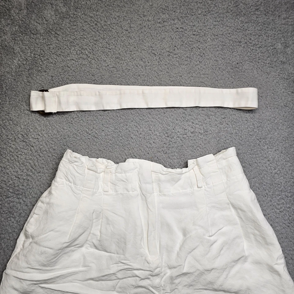 Ann Taylor Short Women's 10 White Belted Flat Front Casual Linen Blend - Image 2 of 4