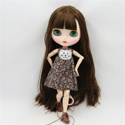 12'' Blythe doll Nude Dark brown hair new matte face eyebrows Factory Joint Body