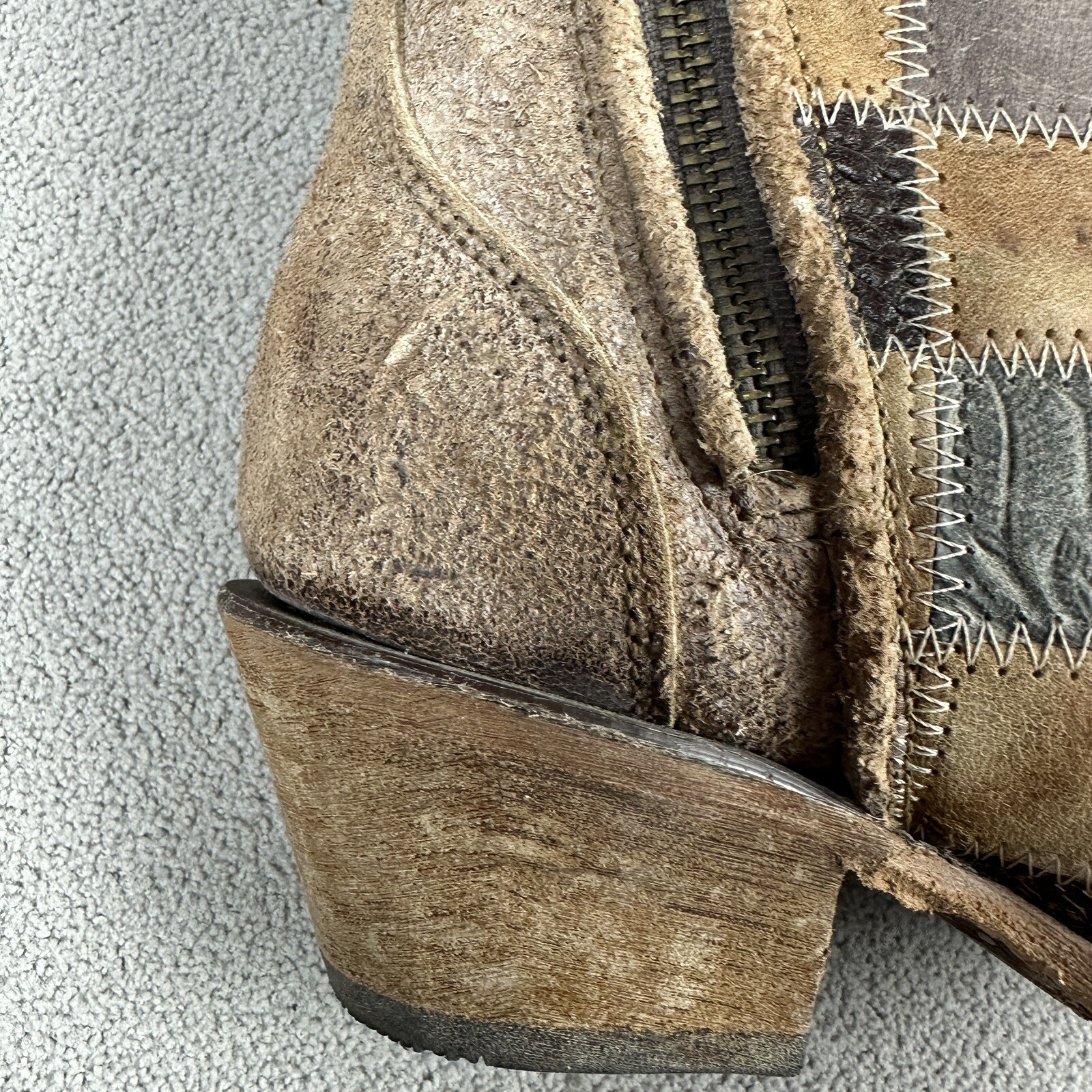 Corral Vintage Brown Patchwork Leather Short West… - image 9