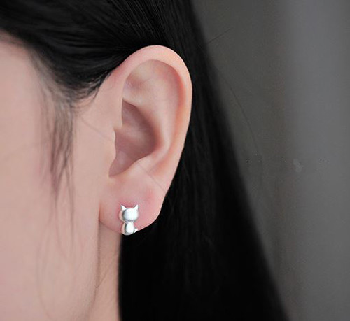 925 Sterling Silver Cute Cat Kitten Women Kids Girls Stud Earrings Jewelry Gift - Picture 6 of 6