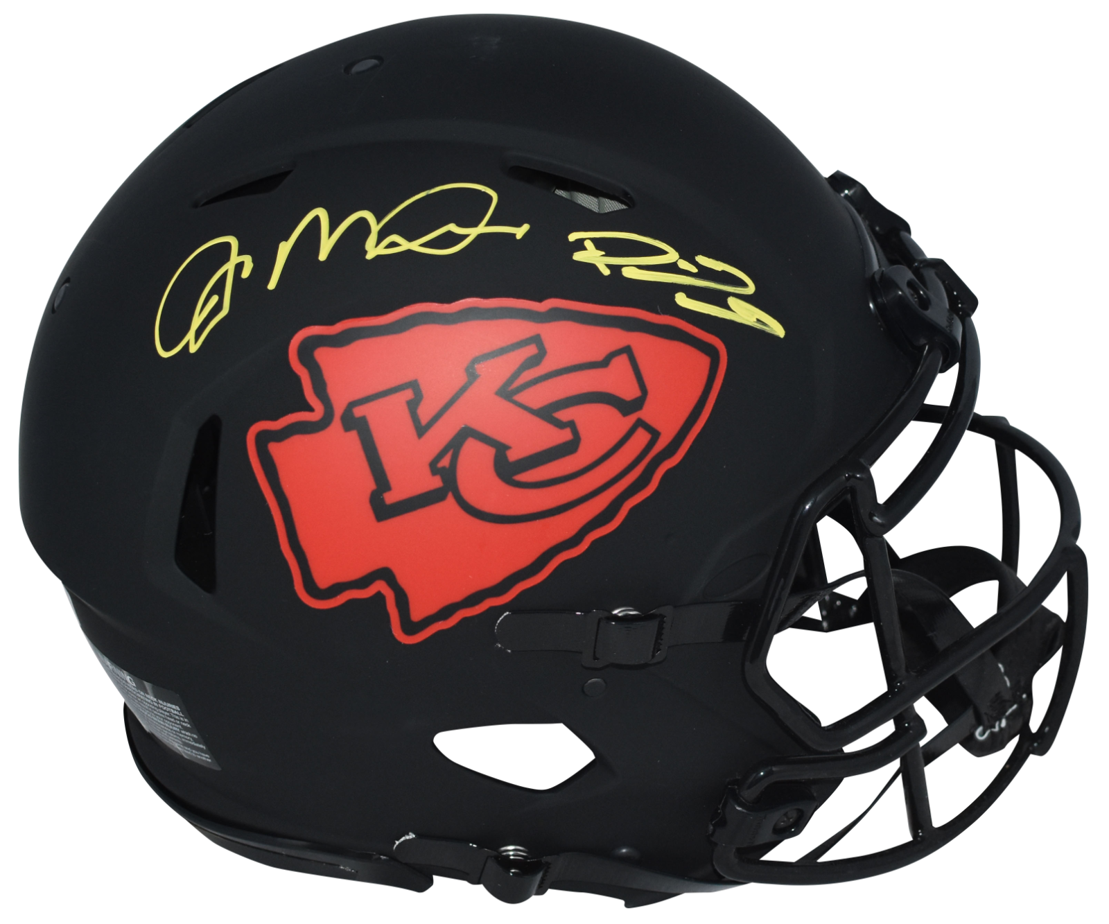 PATRICK MAHOMES & JOE MONTANA SIGNED KANSAS CITY CHIEFS ECLIPSE AUTHENTIC HELMET 