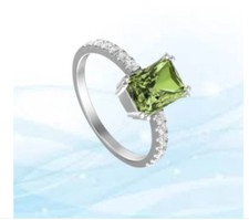Silver Ring Natural Peridot Ring Antique Octagon Cut Peridot Engagement Ring.