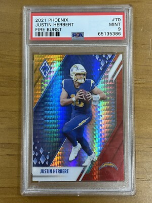PSA 9 2021 Phoenix Fire Burst Prizm Chargers Justin Herbert #70