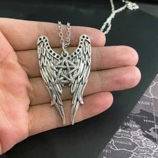 925 Sterling Silver Angel Wings Goddess Wicca Pentagram Magic Amulet Necklace