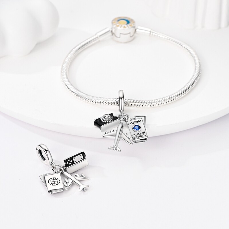 MULA European Silver Plated Charm AAA CZ Enamel Travel Plane For Women Bracelet