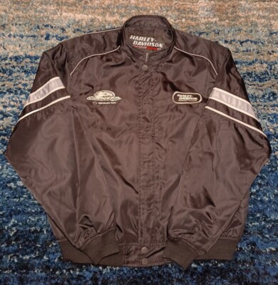 Vintage Harley Davidson Racing Nylon Riding Jacket Black Screaming Eagle Mens L