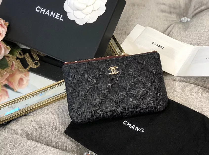 AUTH CHANEL CC BLACK CAVIAR COIN PURSE CARD HOLDER WALLET HW | eBay