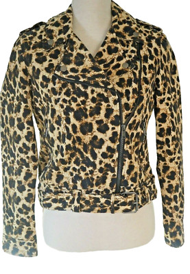 Heidi Klum, Bikerjacke, Leomuster, Brauntöne, Gütel am Bund, Gr. 38