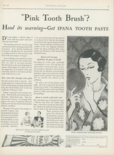 1928 Ipana Tooth Paste Woman Mirror Pearls Robe Roses Pink Vintage Print Ad PR1