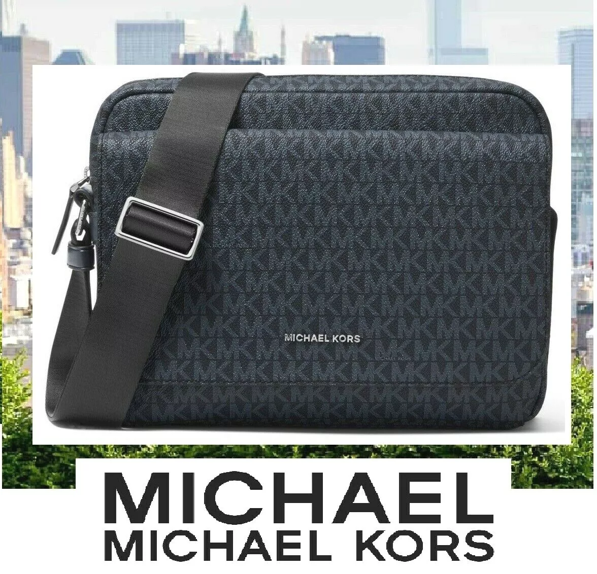 Michael Kors Men Messenger Crossbody Bag MK Logo Blue