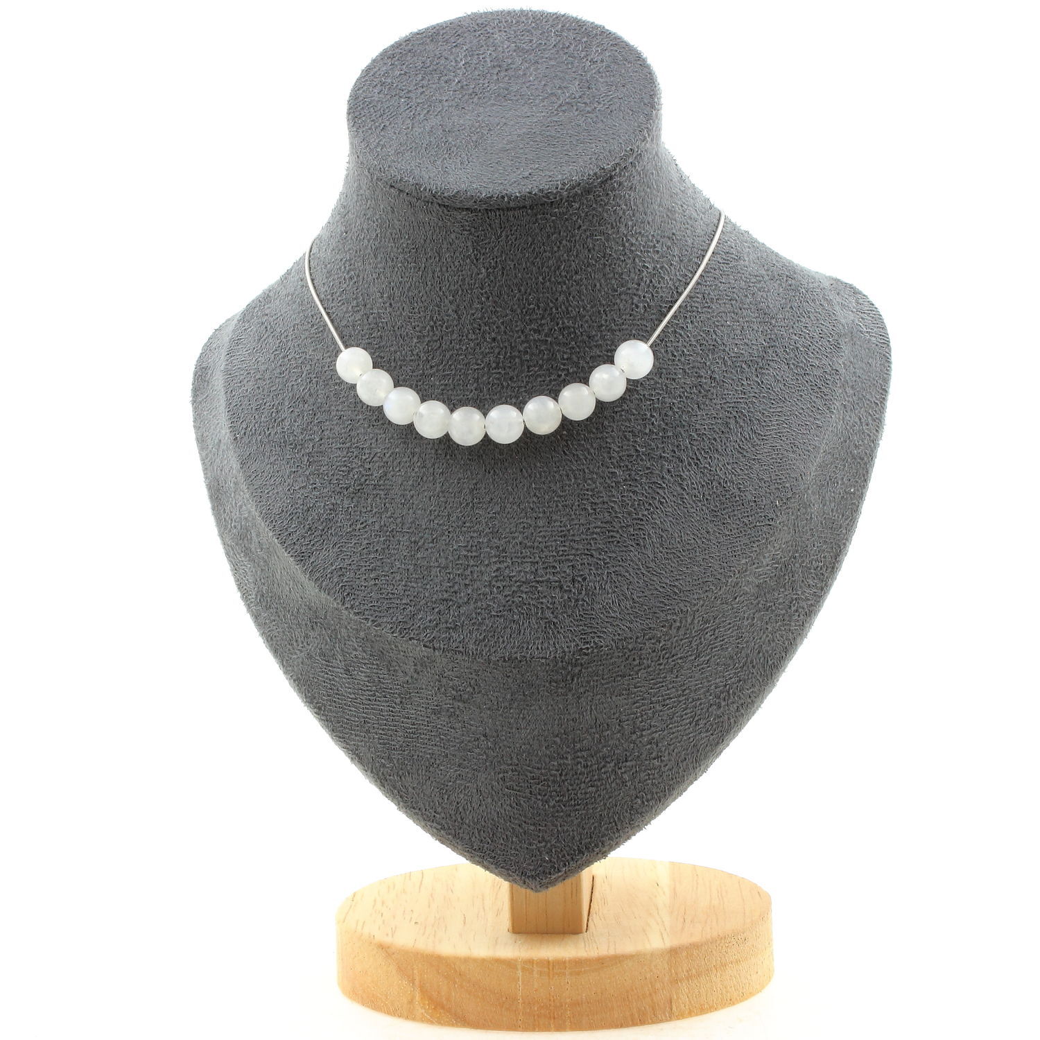 Collier en pierre de lune 8mm et acier inoxydable pour femme