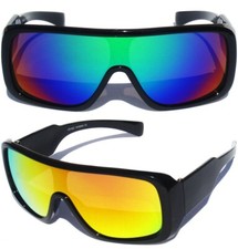 Mirror Lens Shield Goggle Style Sunglasses Sunnies Flat Top Color Lens