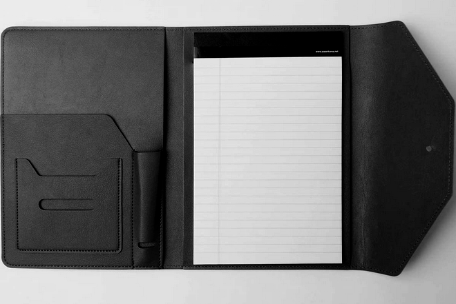 Cow Leather Black Notebook Cover with Slipcase Pen Holder H261-image