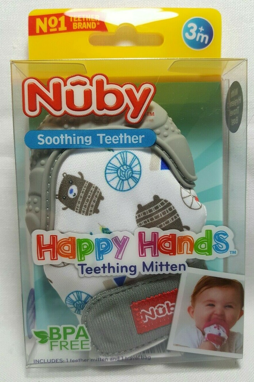 nuby soothing teething mitten with hygienic travel bag