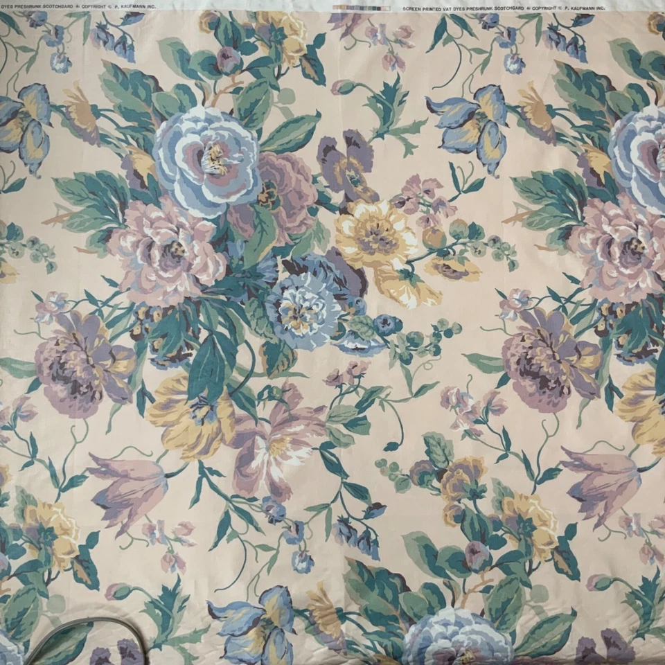 Fabric 11 yds Polished Cotton Chintz Print Floral Pink Blue Robert Kaufman Vtg - Image 2 of 4
