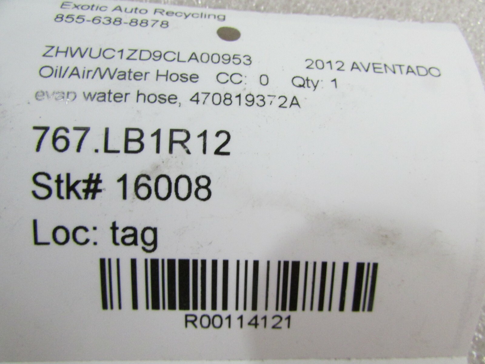 Lamborghini Aventador LP-700, Evap HVAC Water Hose, Used, P/N 470819372A