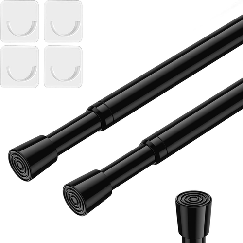 2 Pack Tension Rods Spring Tension Curtain Rod, 26 to 39 Inch Adjustable Black T